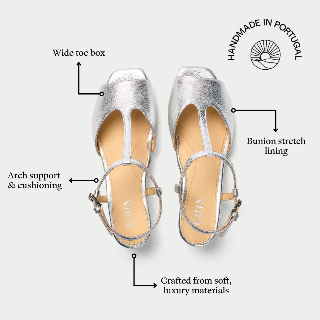 Edith - Silver Leather Kitten Heels - Image 6