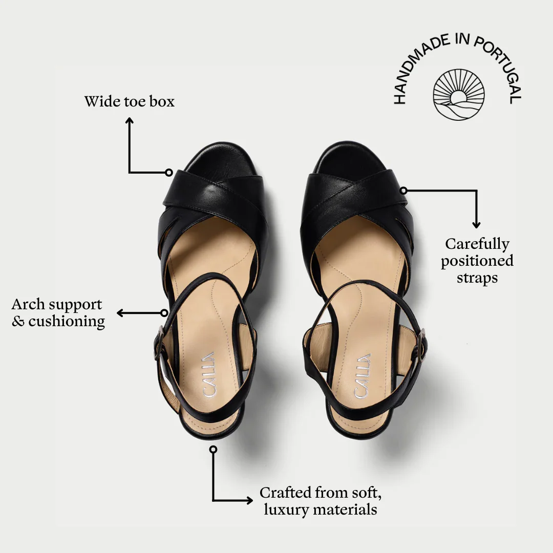 Emily - Black Leather Heeled Sandals - Image 5