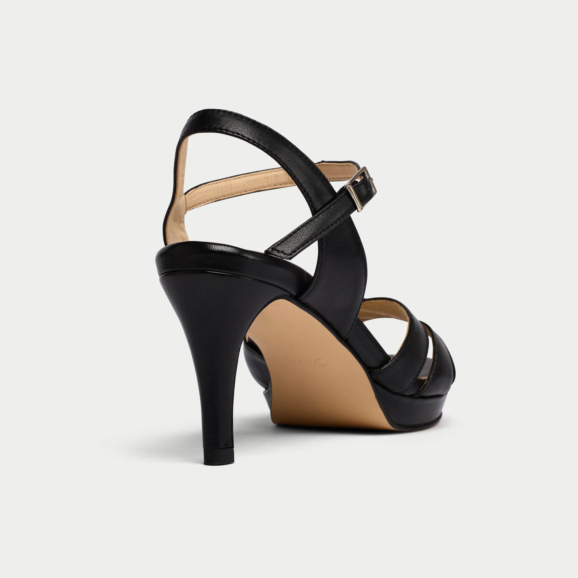 Emily - Black Leather Heeled Sandals - Image 6