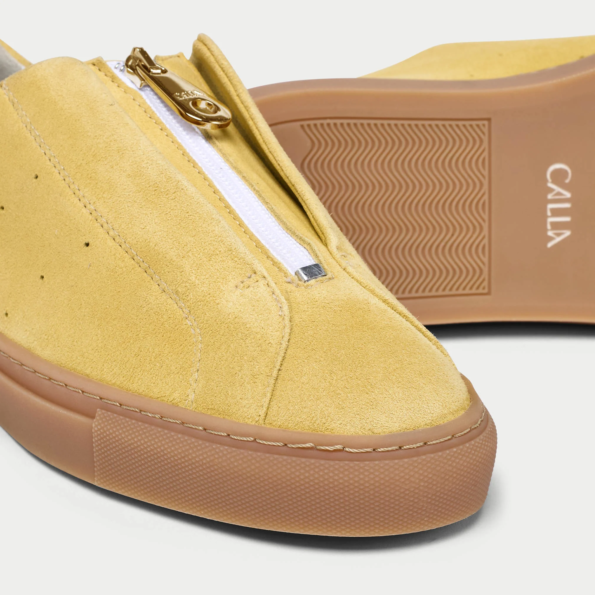 Estella - Yellow Suede Zip-Up Wide Fit Trainers - Image 3