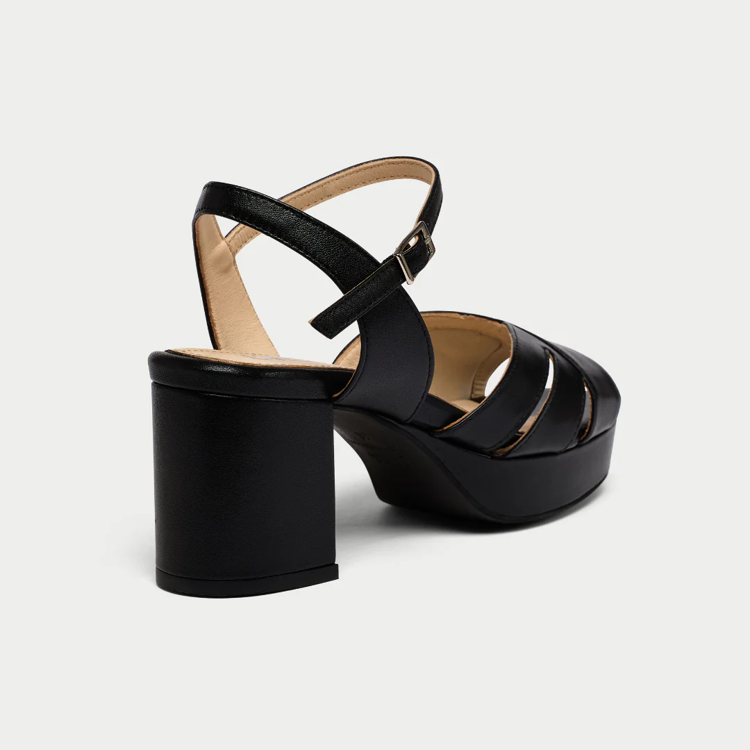 Gracie - Black Leather Block Heels - Image 5