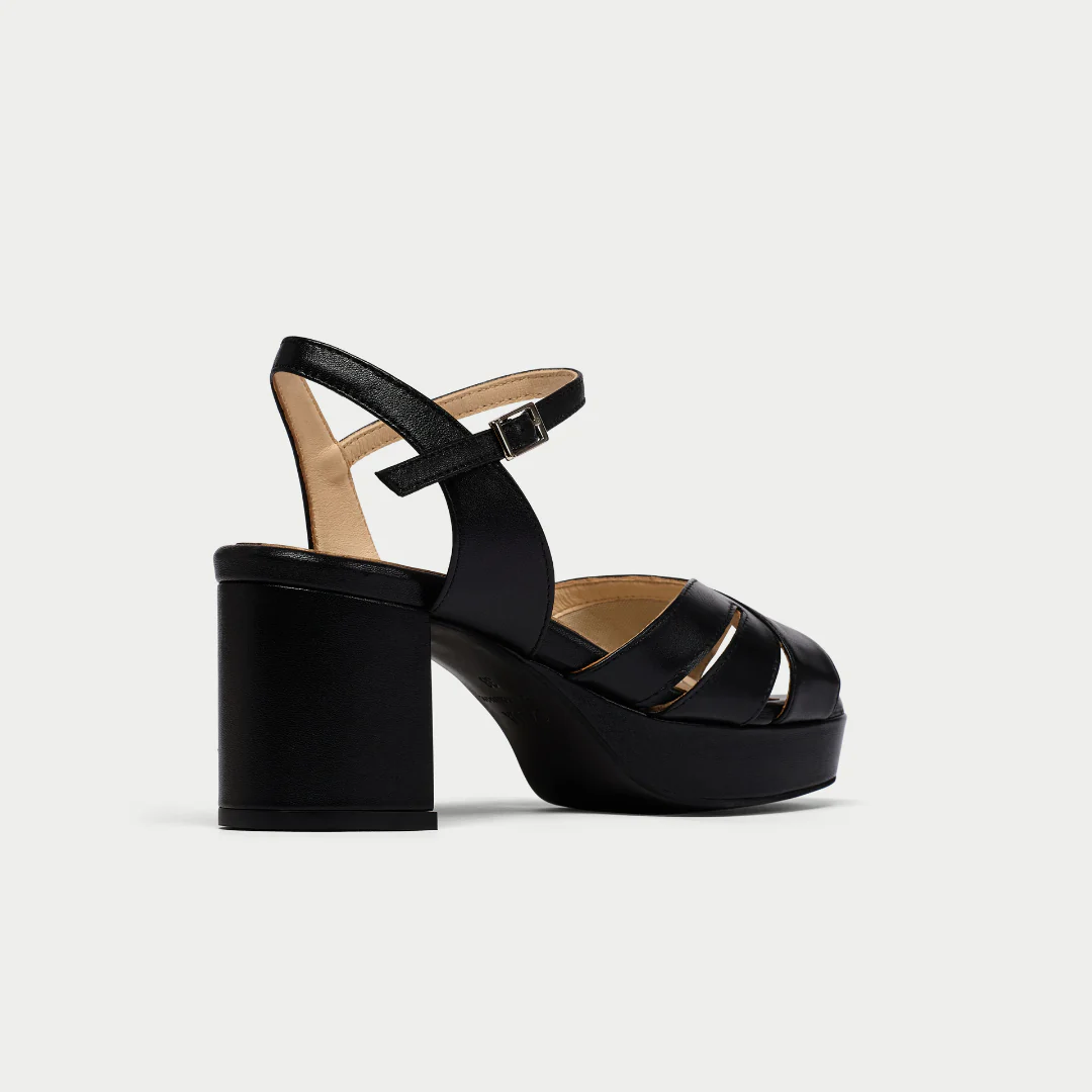 Gracie - Black Leather Block Heels - Image 7