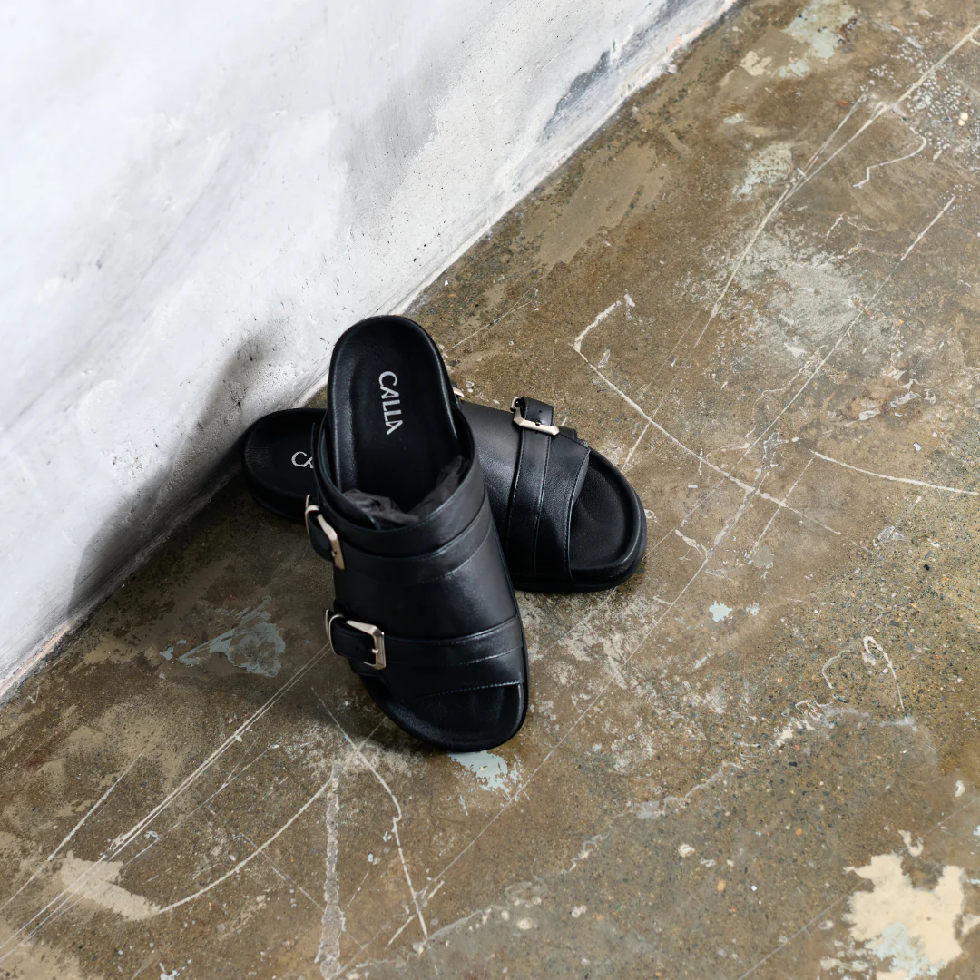 Lily - Black Leather Sandals - Image 10