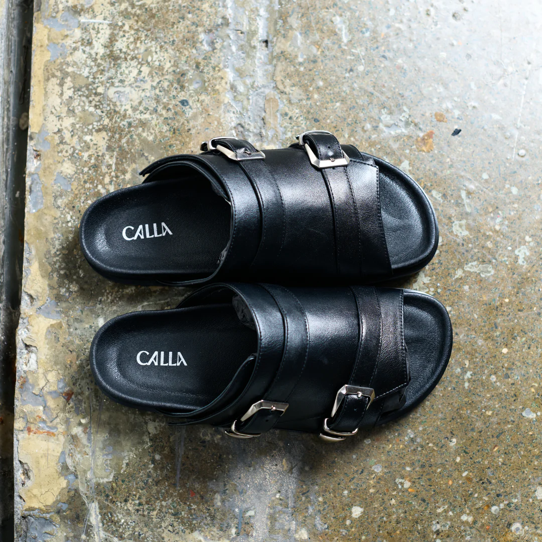 Lily - Black Leather Sandals - Image 5