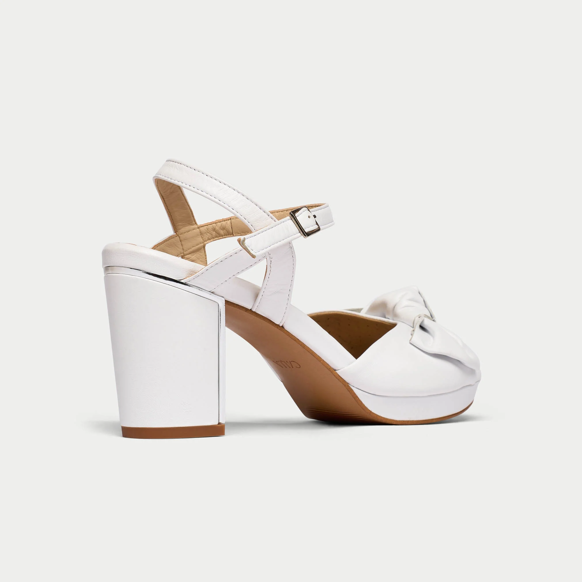 Lizzie - White Leather Block Heels - Image 4