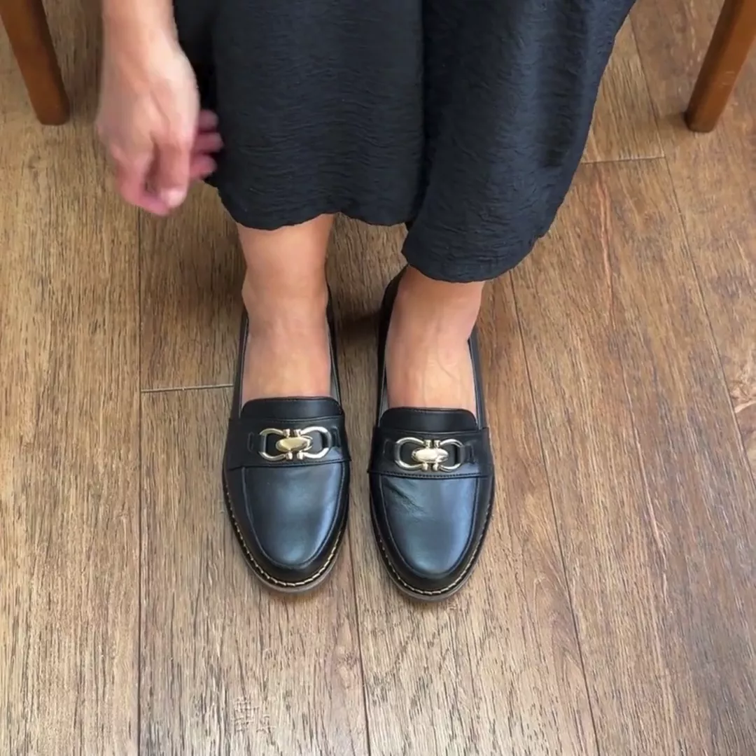 Meredith - Black Leather Loafers - Image 4