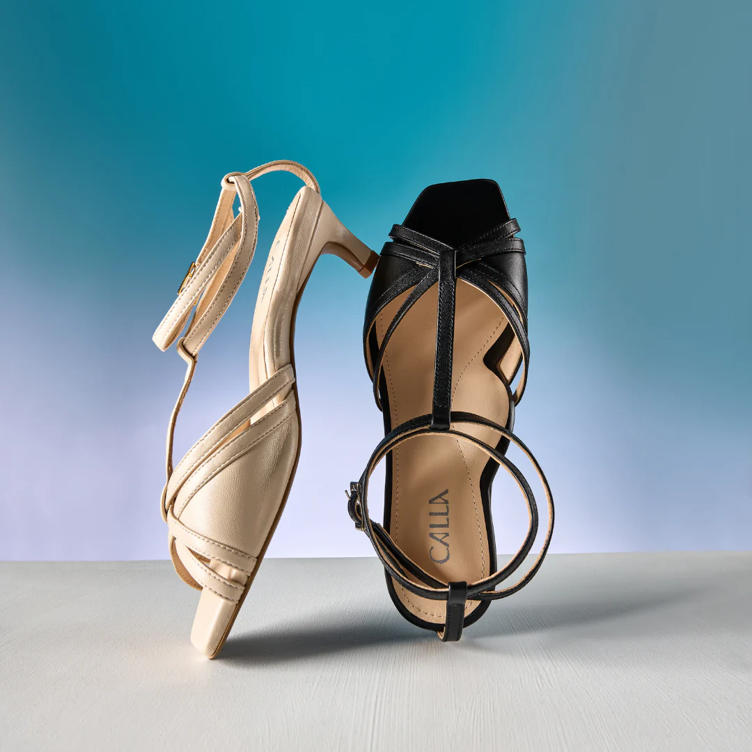 Ria - Black Leather Kitten Heels - Image 4