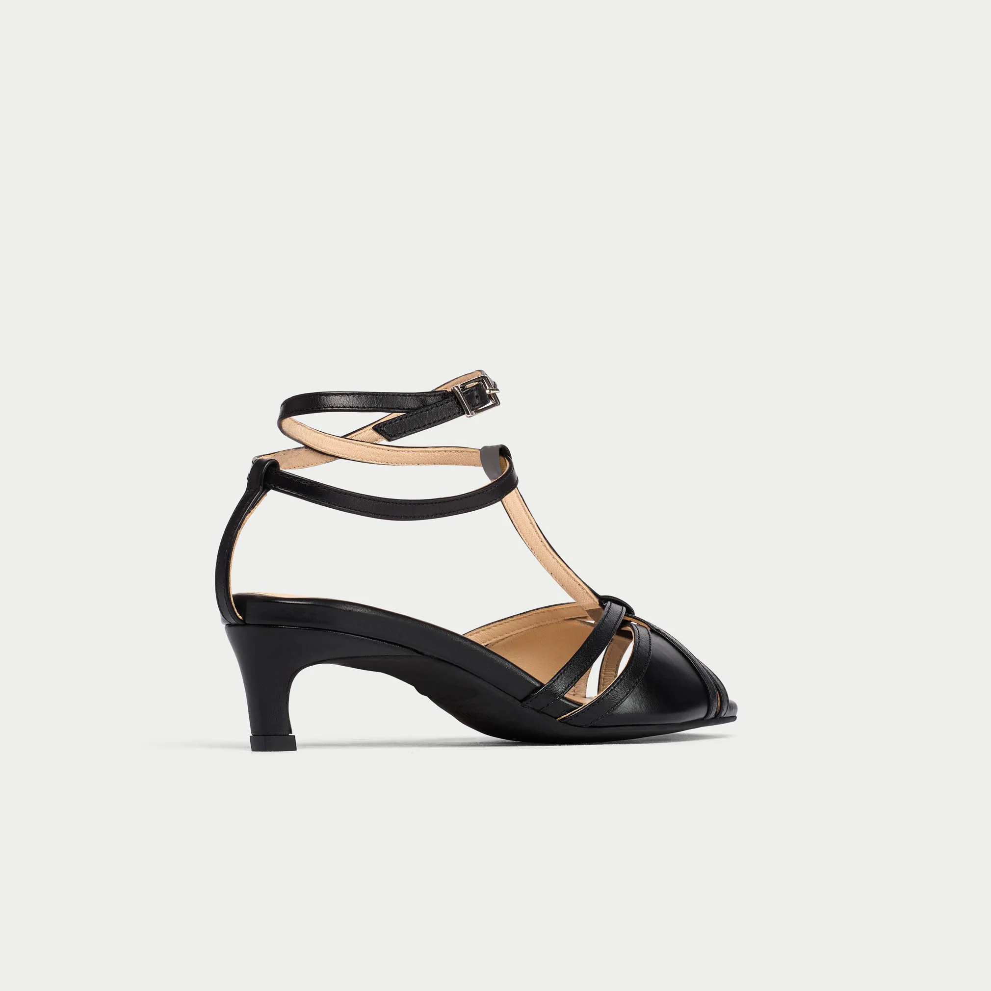 Ria - Black Leather Kitten Heels - Image 6