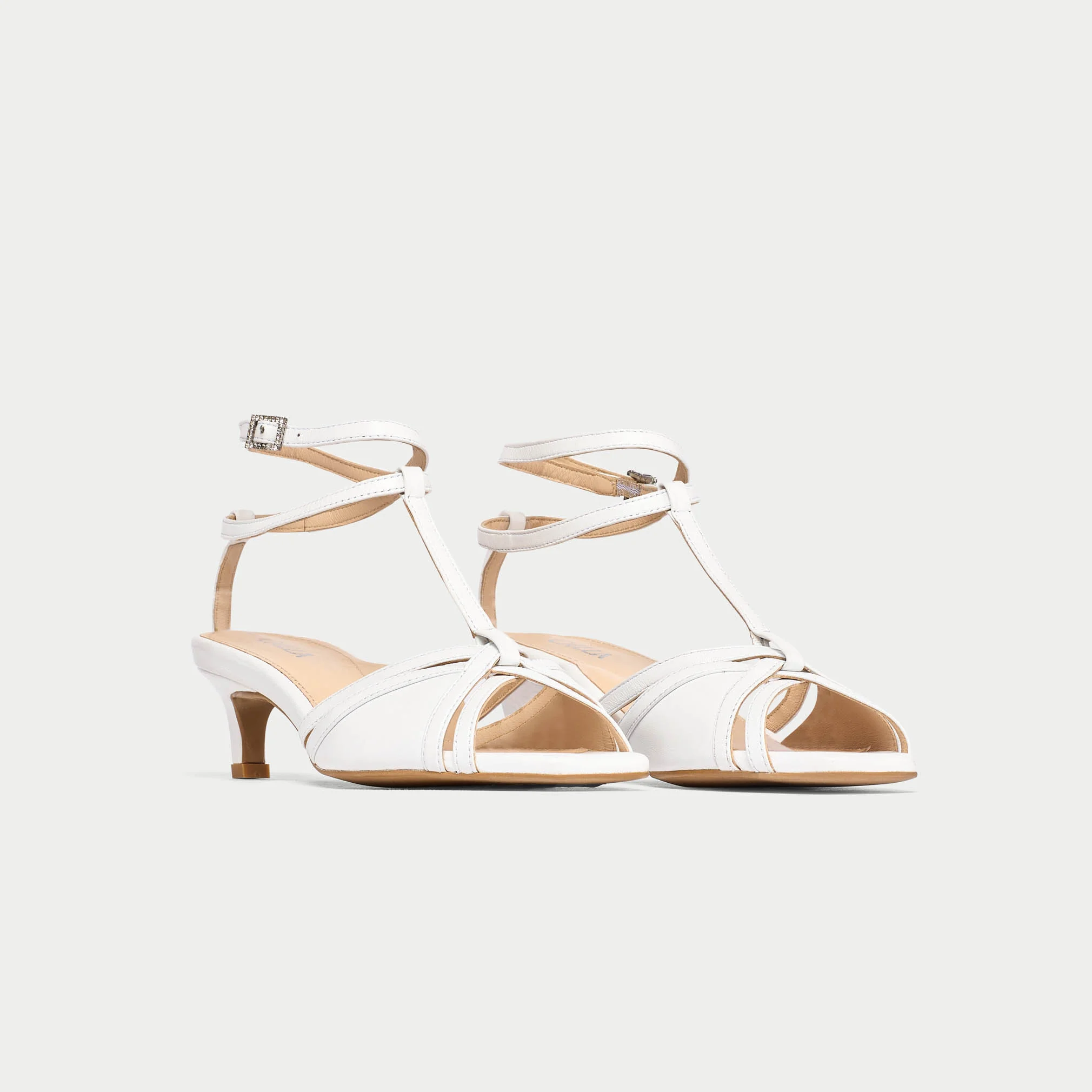 Ria - White Leather Kitten Heels - Image 4