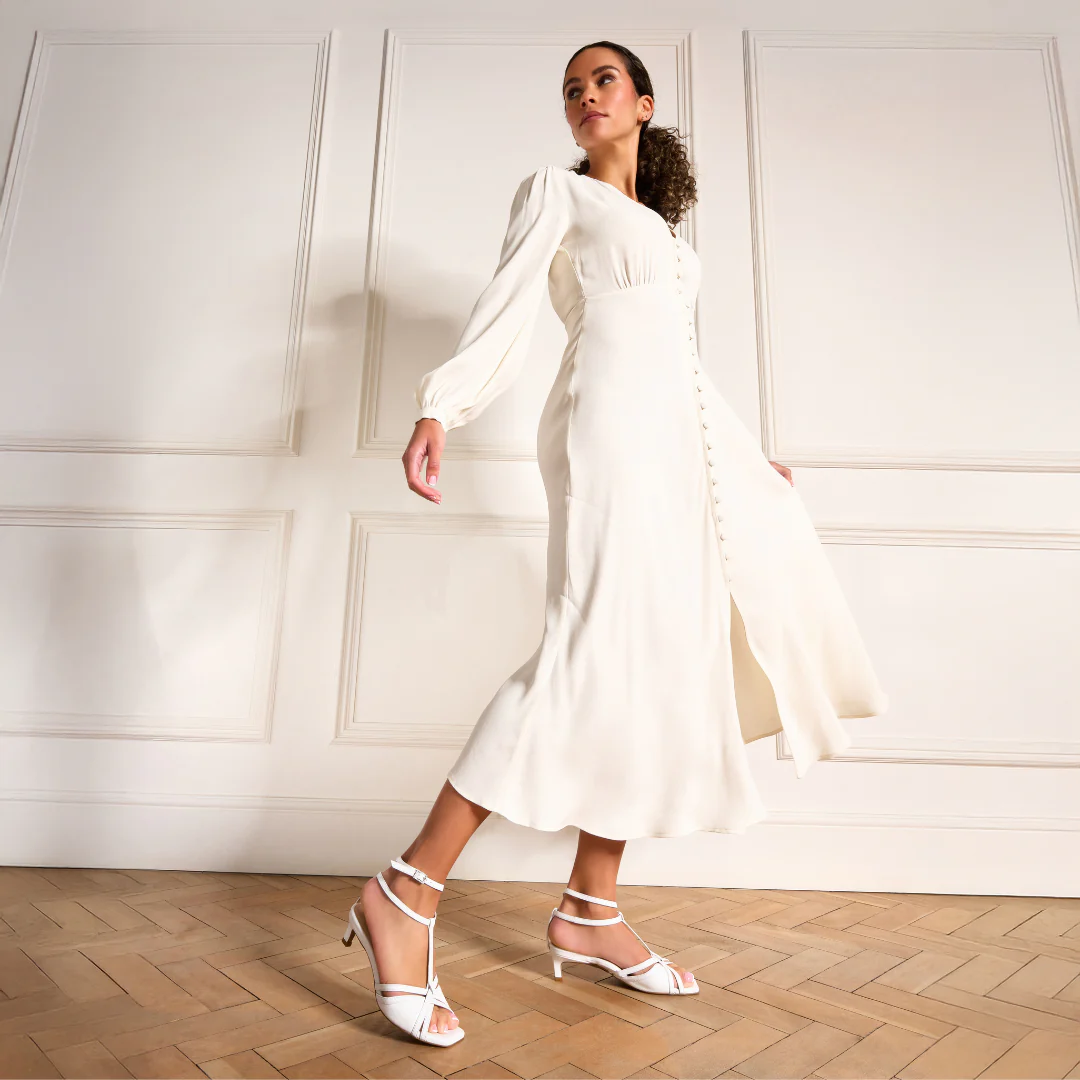 Ria - White Leather Kitten Heels - Image 5