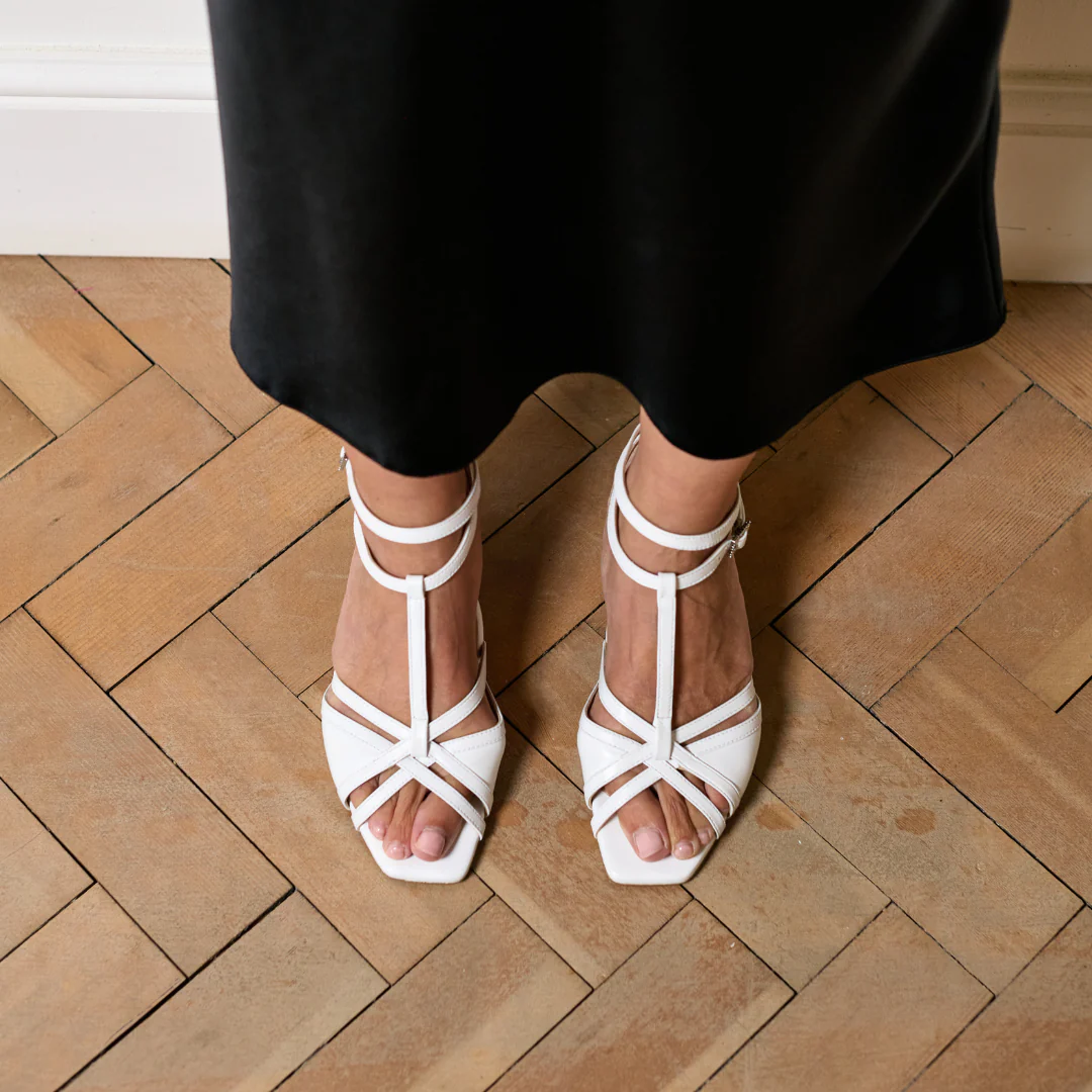 Ria - White Leather Kitten Heels - Image 8