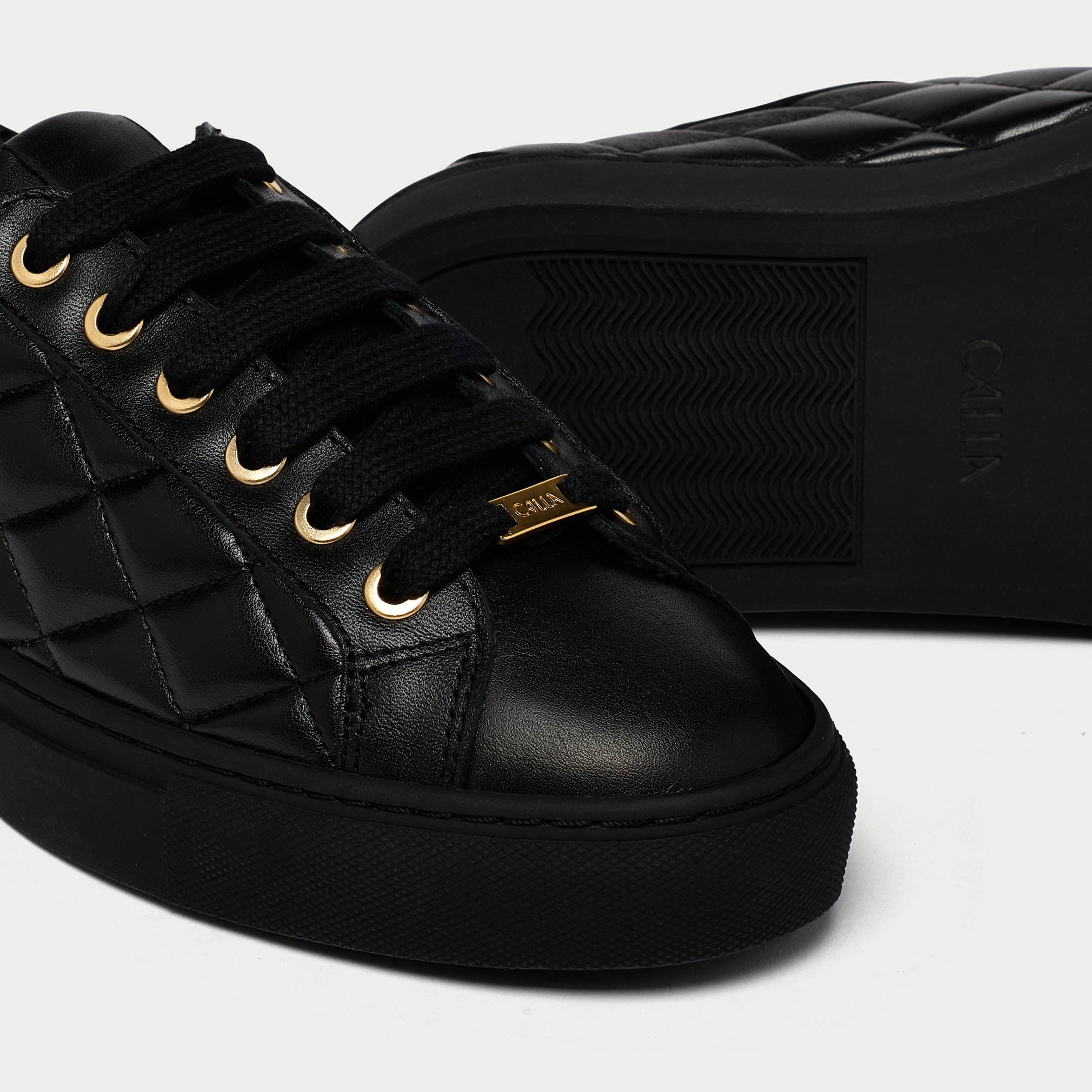 Star - Black Quilted Leather Wide Fit Trainers - Image 3