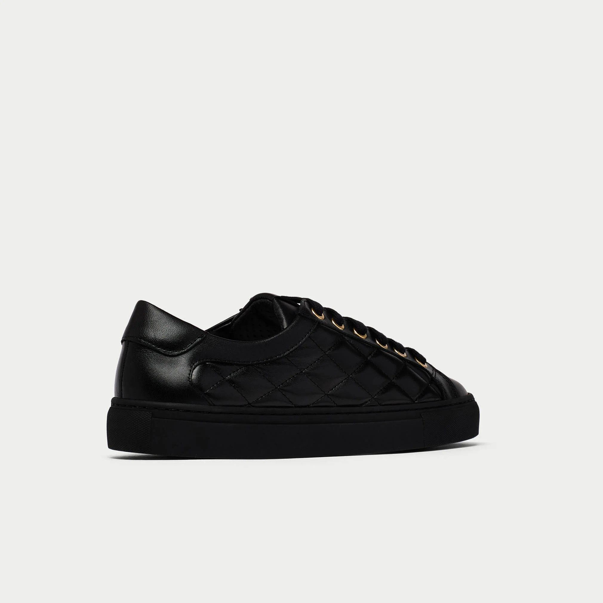 Star - Black Quilted Leather Wide Fit Trainers - Image 4