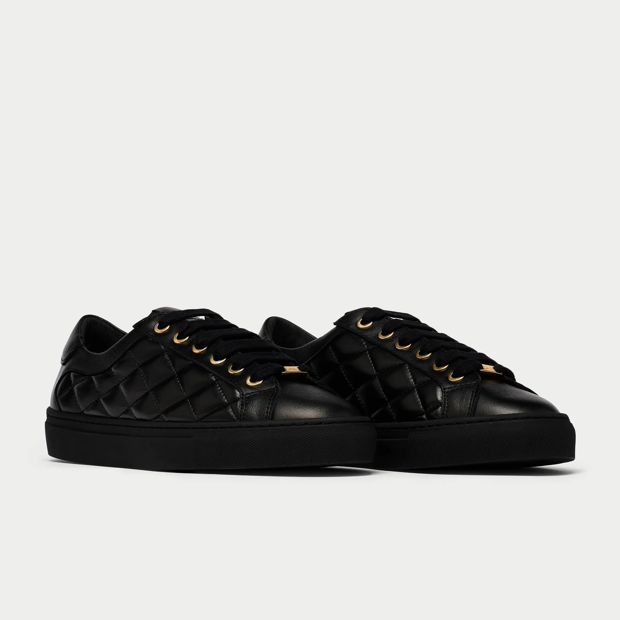 Star - Black Quilted Leather Wide Fit Trainers - Image 6
