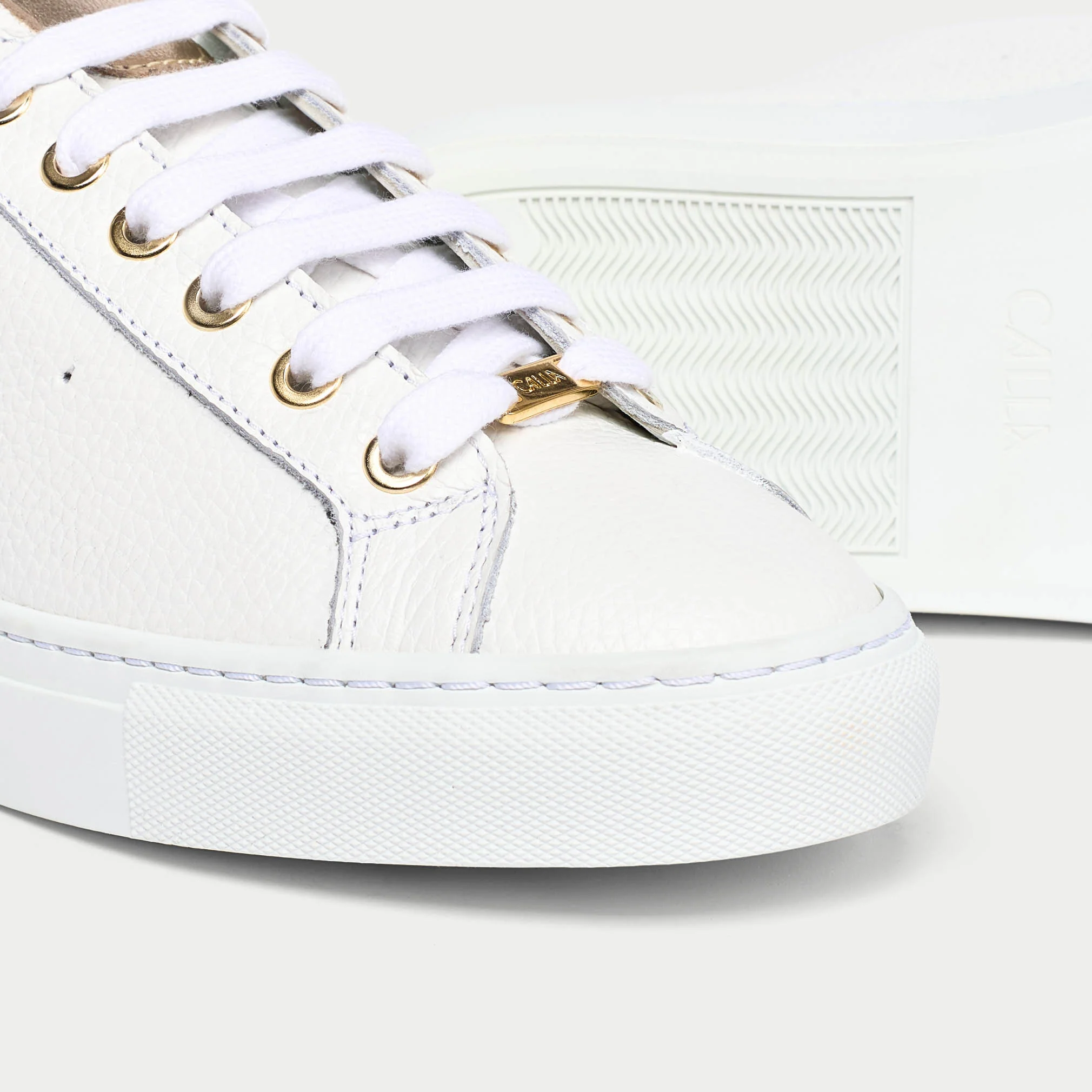 Star - Grain White Leather & Champagne Wide Fit Trainers - Image 3