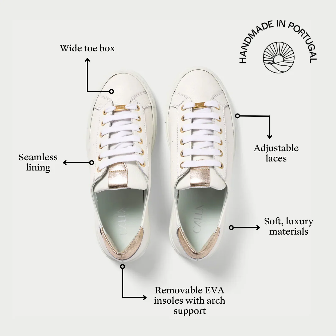 Star - Grain White Leather & Champagne Wide Fit Trainers - Image 5