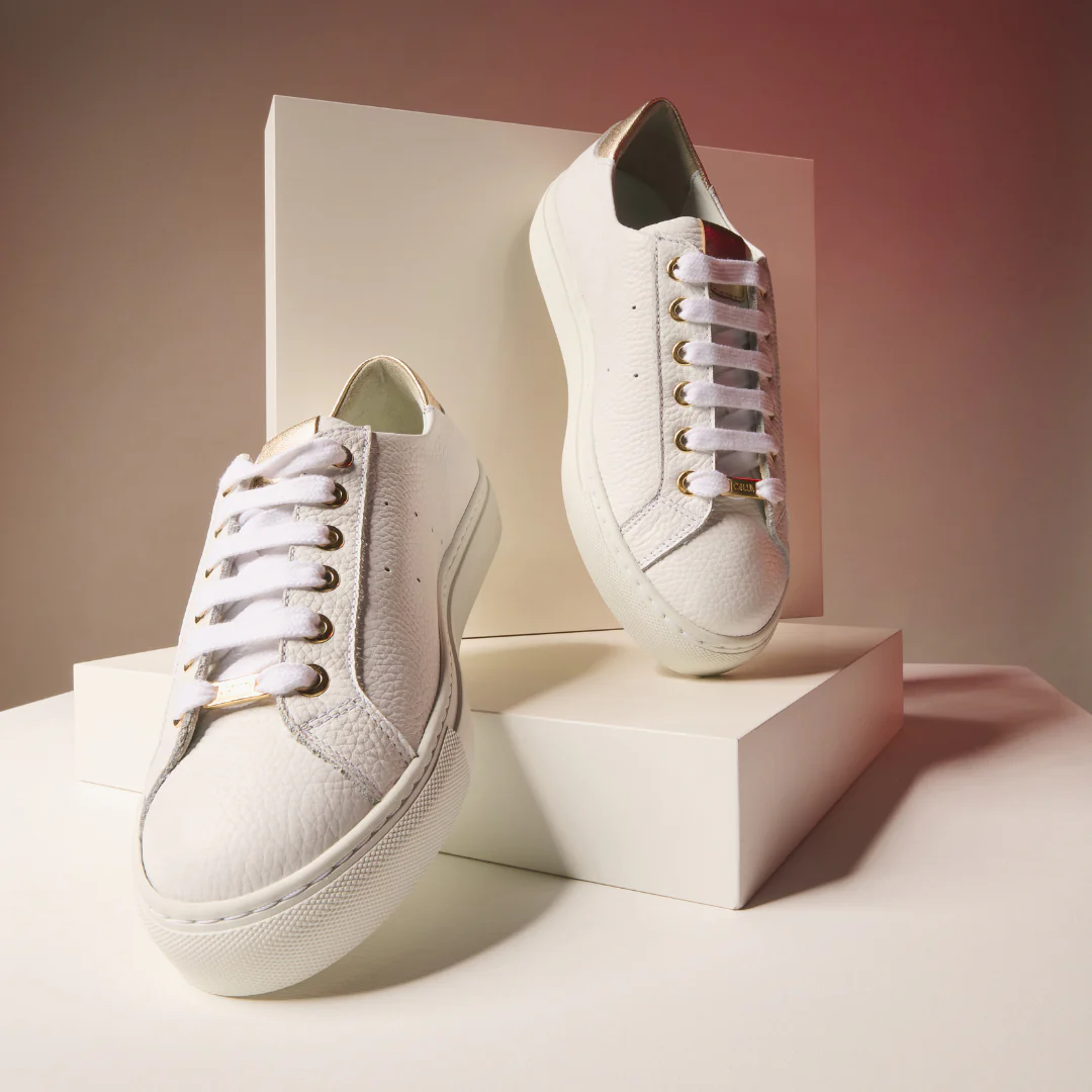 Star - Grain White Leather & Champagne Wide Fit Trainers - Image 6