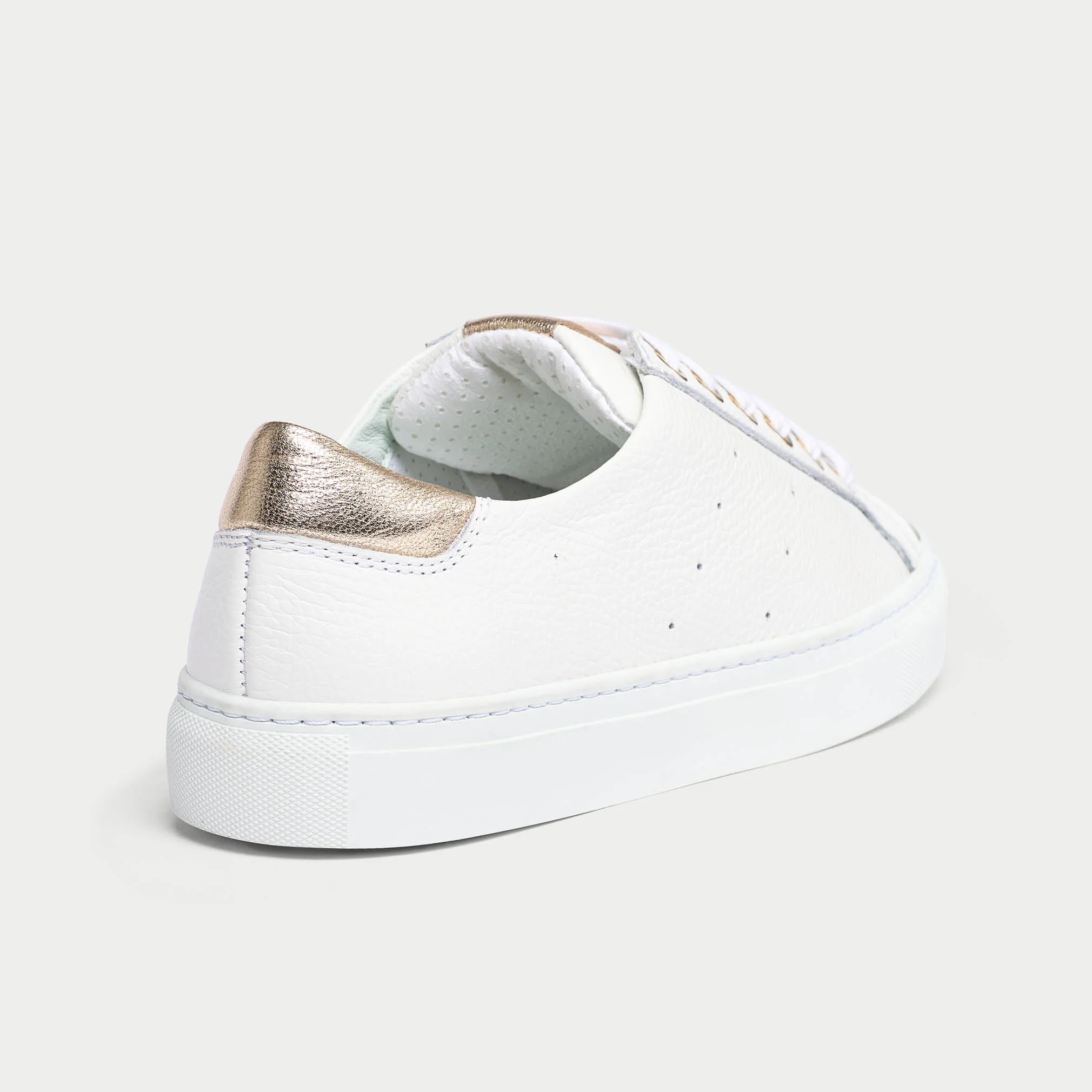 Star - Grain White Leather & Champagne Wide Fit Trainers - Image 8
