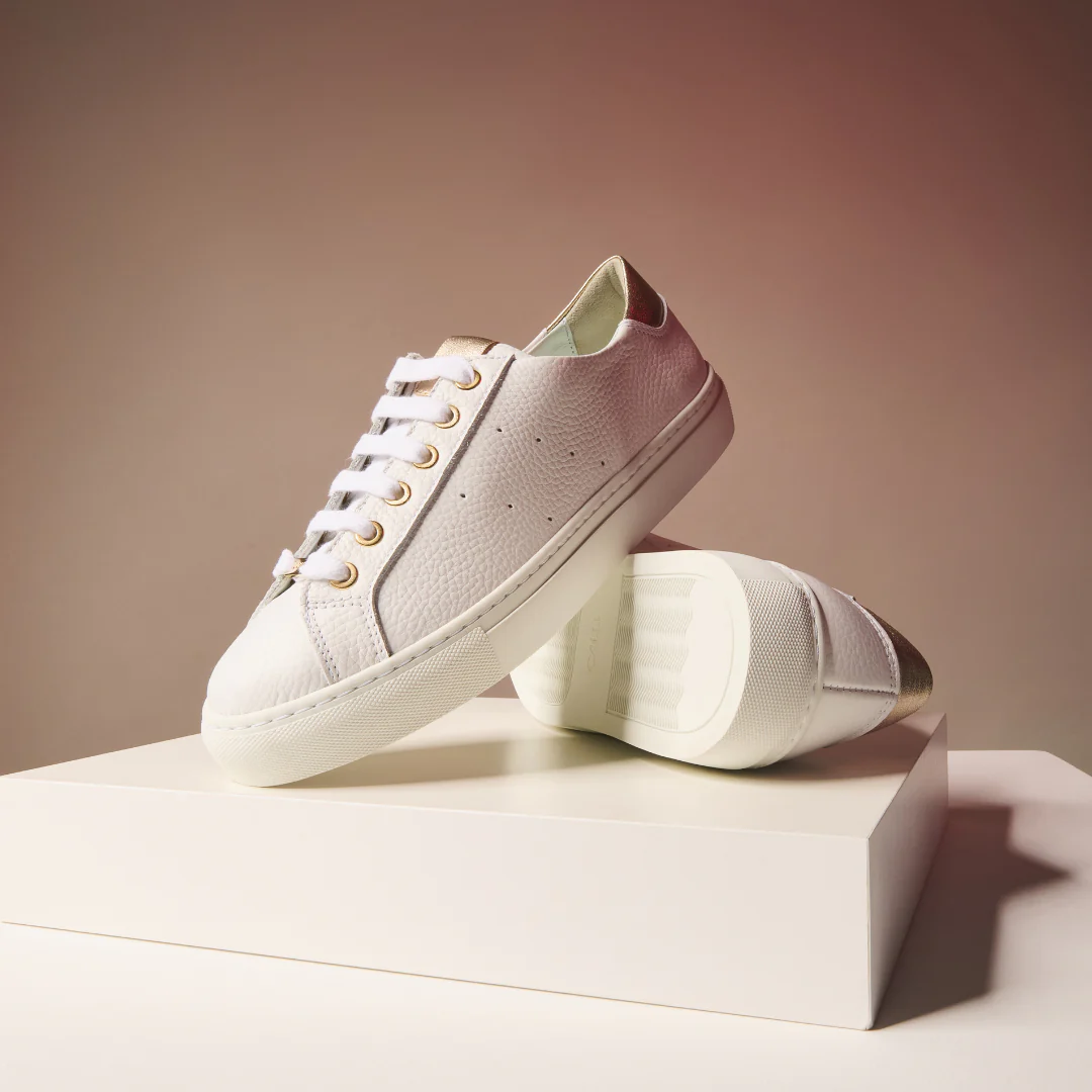 Star - Grain White Leather & Champagne Wide Fit Trainers - Image 9