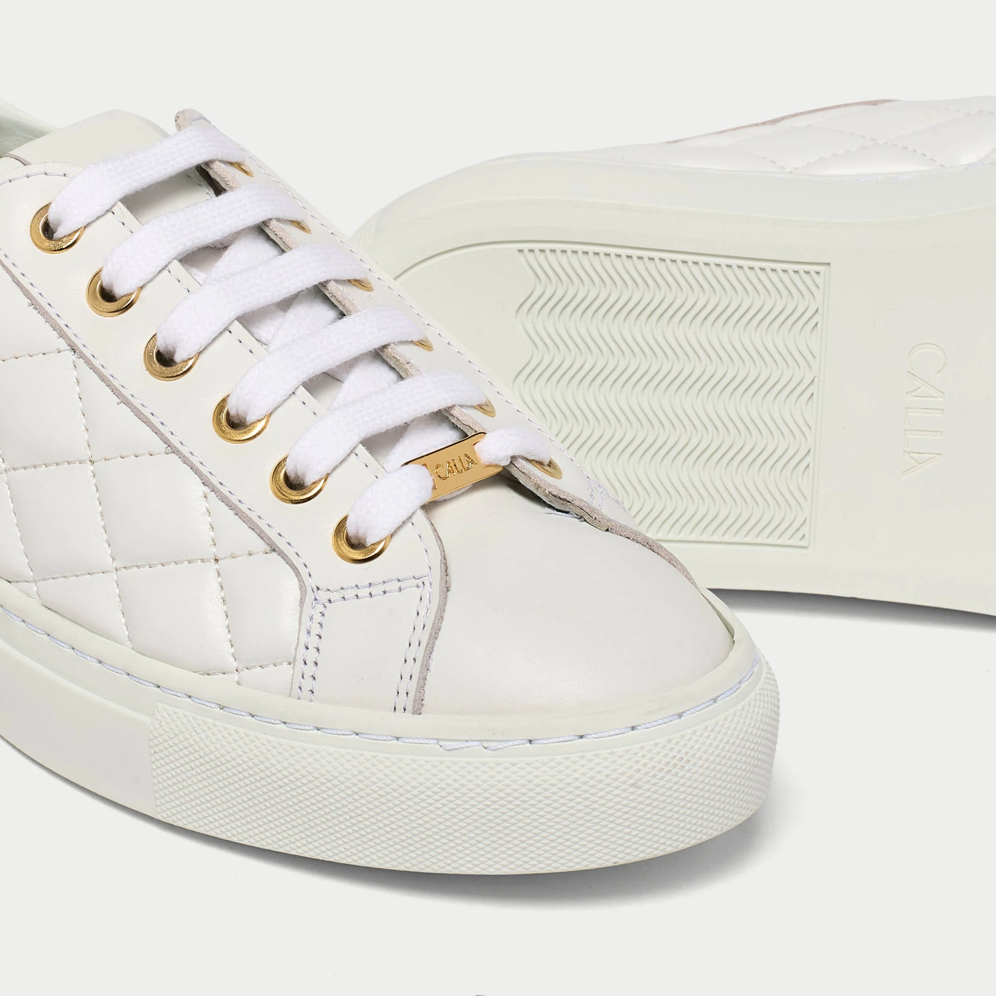 Star - White Quilted Leather Wide Fit Trainers - Image 3